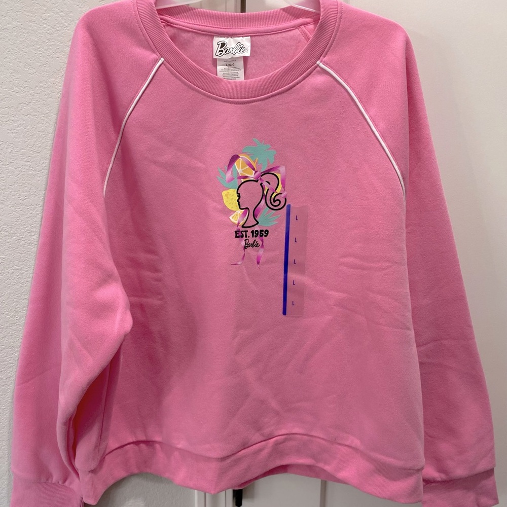 Women’s Barbie Pink Malibu Cotton Poly Pullover Long Sleeve Sweatshirt Top Large